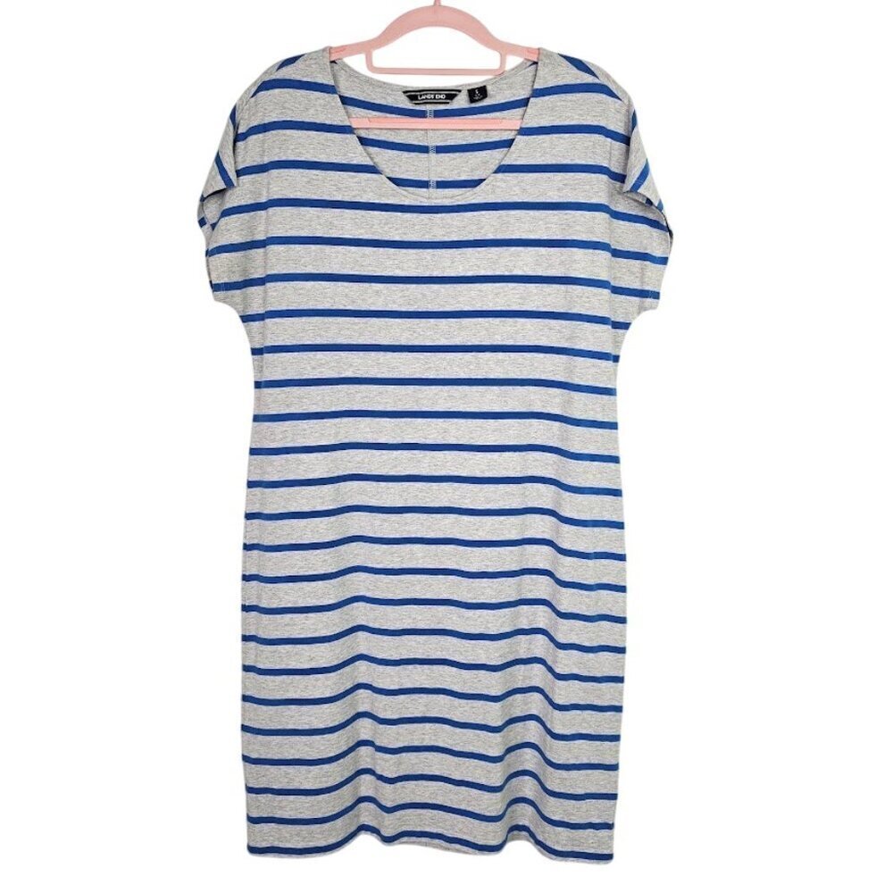 NEW LANDS' END SS T Shirt Dress size S 6-8 GRAY & BLUE STRIPES Casual Summer